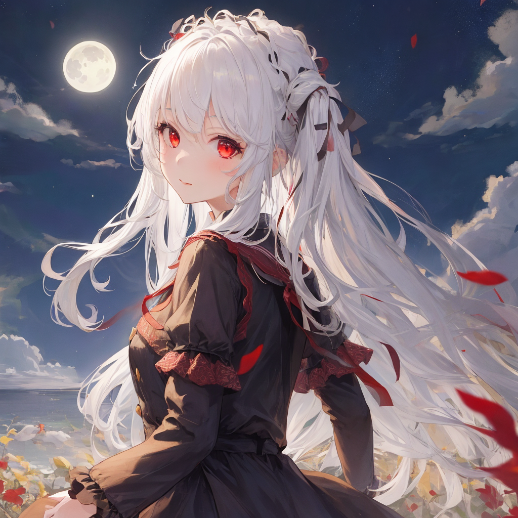 14305-2581098670-1girl, White hair, long hair, red eyes,Look back,At night, the moon.png